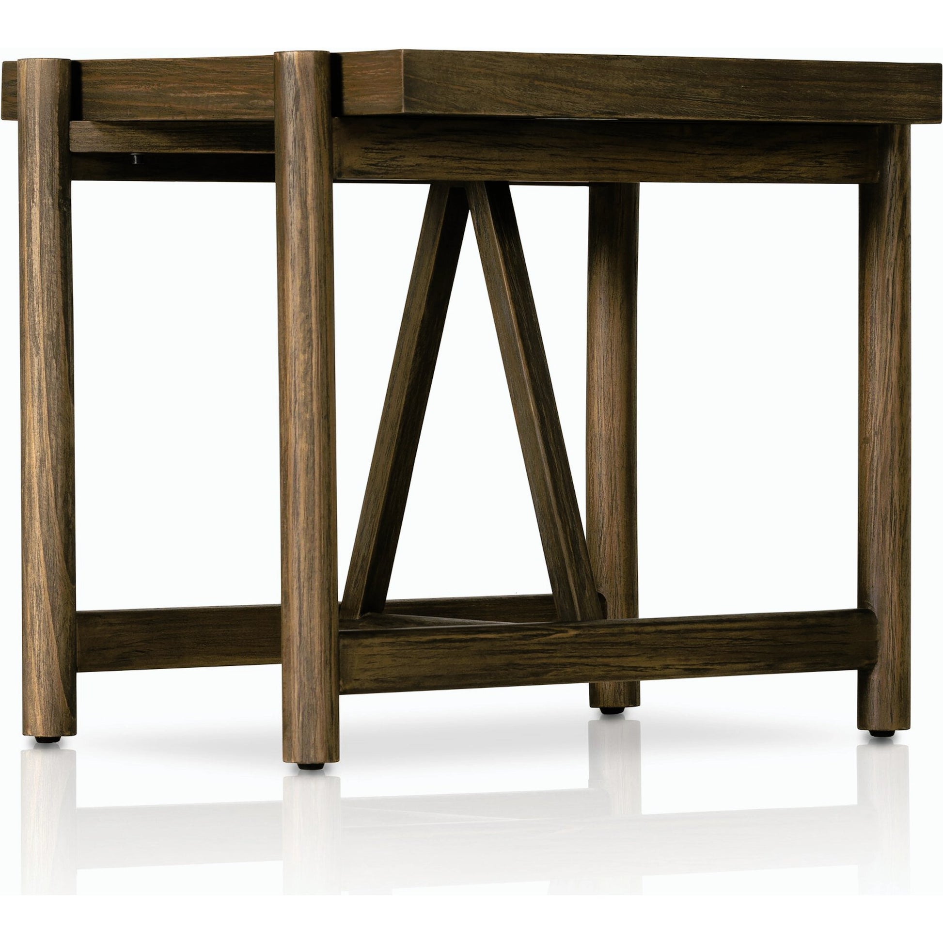 Goldthwaite End Table by Four Hands in sienna brown. Made from solid pine, poplar plywood in a modern style.