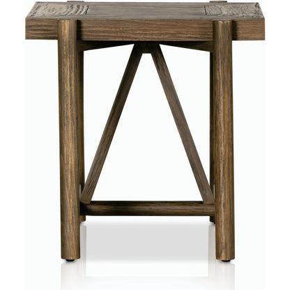 Goldthwaite End Table by Four Hands in sienna brown. Made from solid pine, poplar plywood in a modern style.
