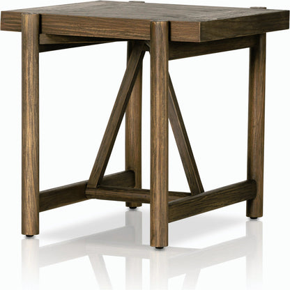 Goldthwaite End Table by Four Hands in sienna brown. Made from solid pine, poplar plywood in a modern style.