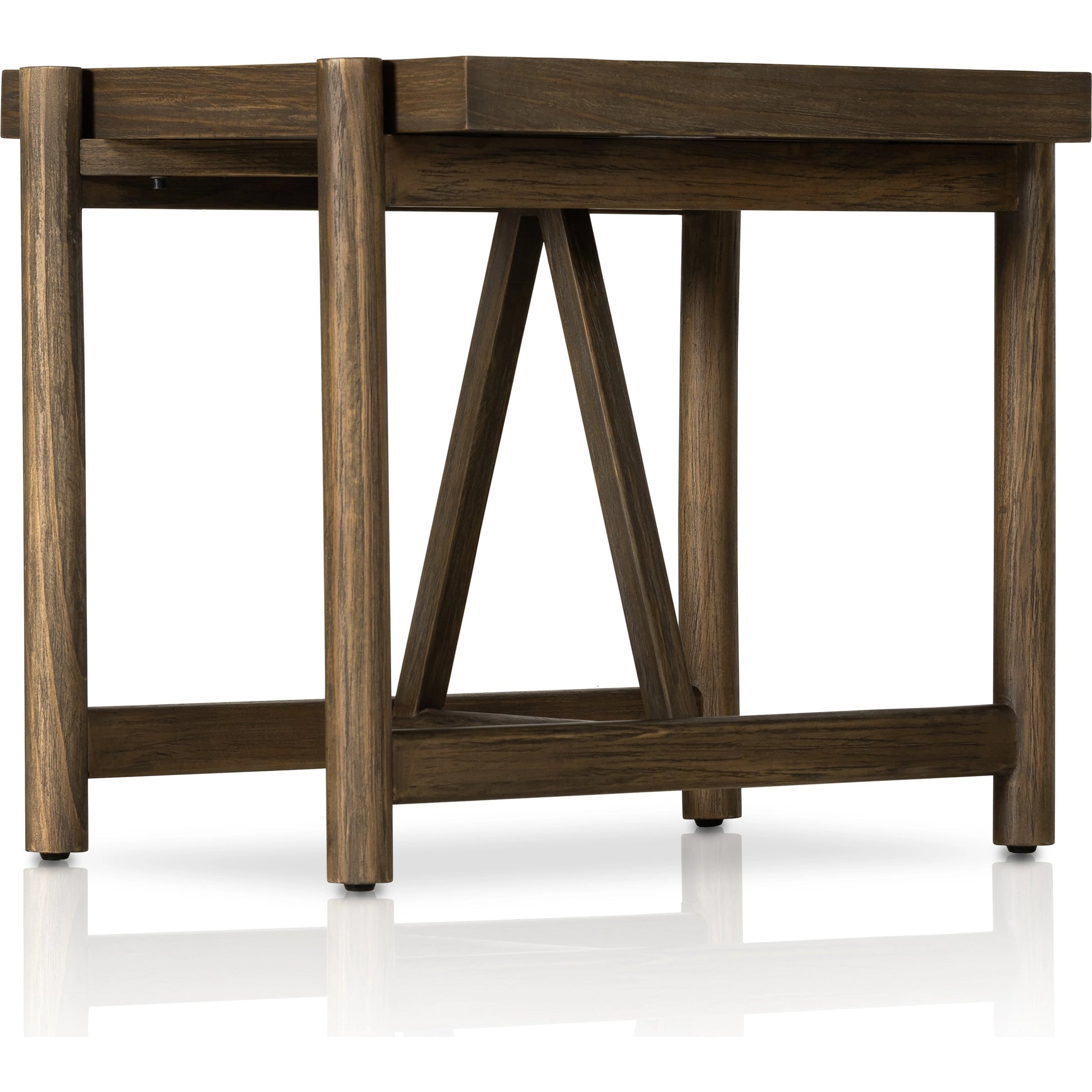 Goldthwaite End Table by Four Hands in sienna brown. Made from solid pine, poplar plywood in a modern style.