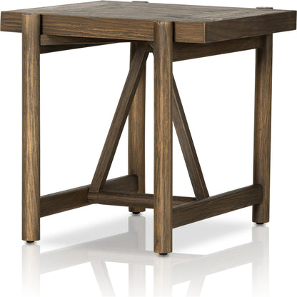 Goldthwaite End Table by Four Hands in sienna brown. Made from solid pine, poplar plywood in a modern style.