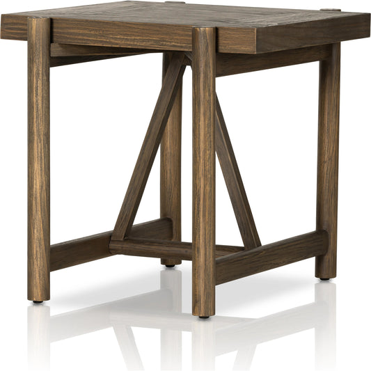 Goldthwaite End Table by Four Hands in sienna brown. Made from solid pine, poplar plywood in a modern style.
