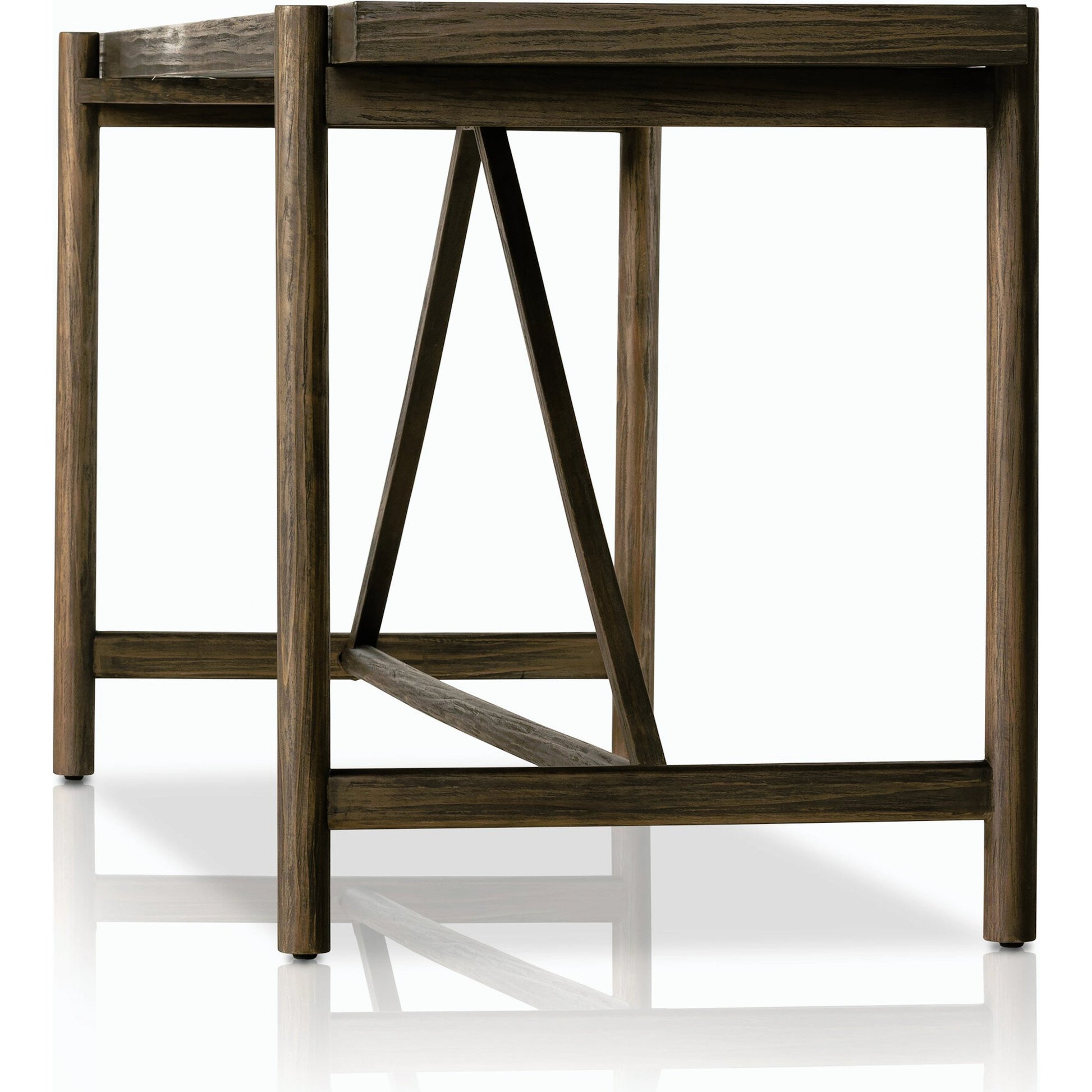 Goldthwaite Console Table by Four Hands in sienna brown. Made from solid pine, poplar plywood in a modern style.
