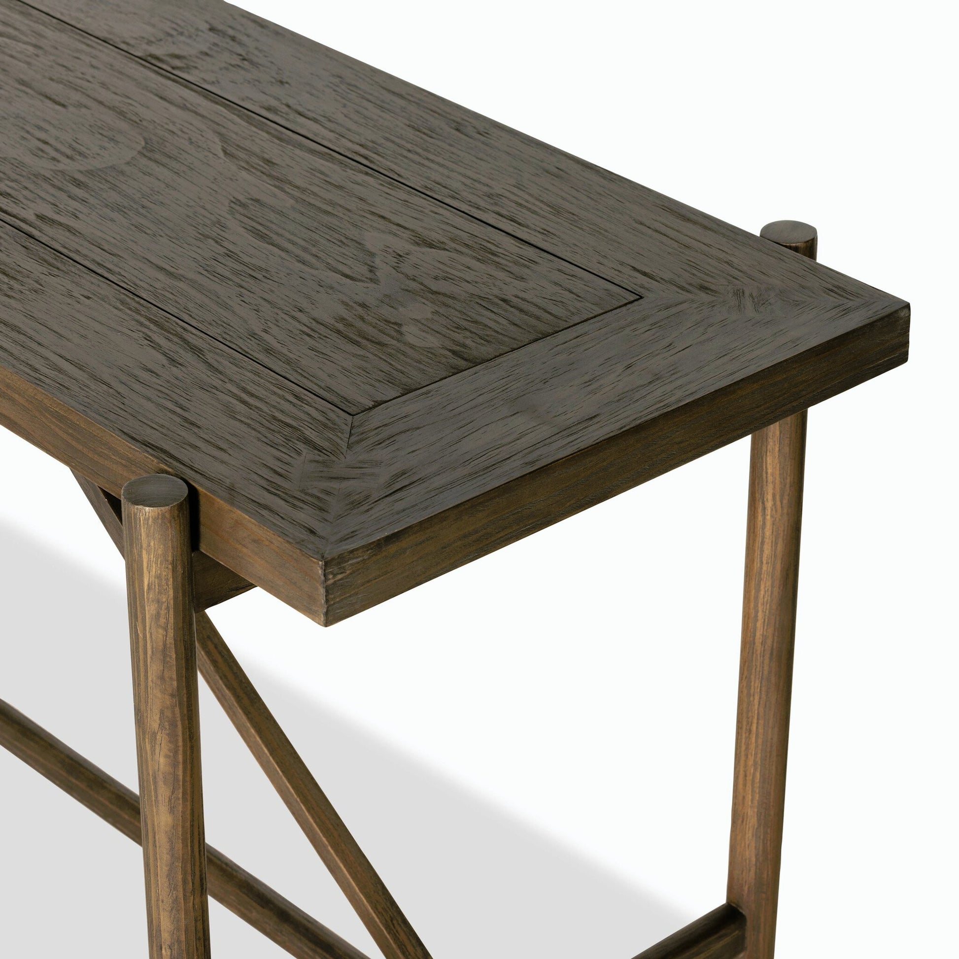 Goldthwaite Console Table by Four Hands in sienna brown. Made from solid pine, poplar plywood in a modern style.