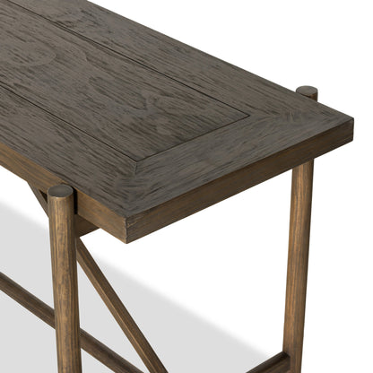 Goldthwaite Console Table by Four Hands in sienna brown. Made from solid pine, poplar plywood in a modern style.
