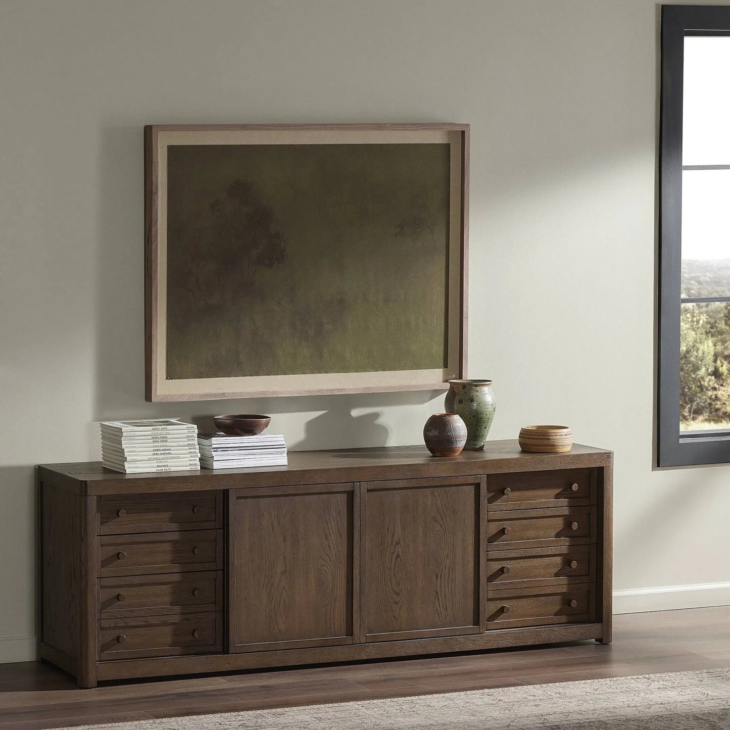 007 SI-1902496 | Lifestyle | Intertwined by Aileen Fitzgerald by Four Hands in walnut. Made from linen backer, rustic walnut, matte canvas in a transitional style.