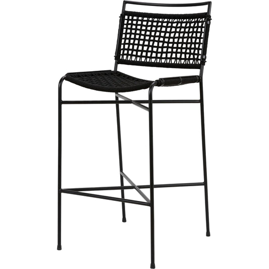 001 SI-2137714 | Primary Silo | Wharton Outdoor Bar Stool by Four Hands in black rope and satin black. Made from iron, 100% polyester in a modern style.