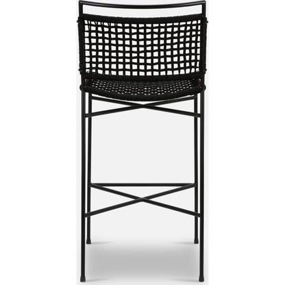 Wharton Outdoor Bar Stool by Four Hands in black rope and satin black. Made from iron, 100% polyester in a modern style.