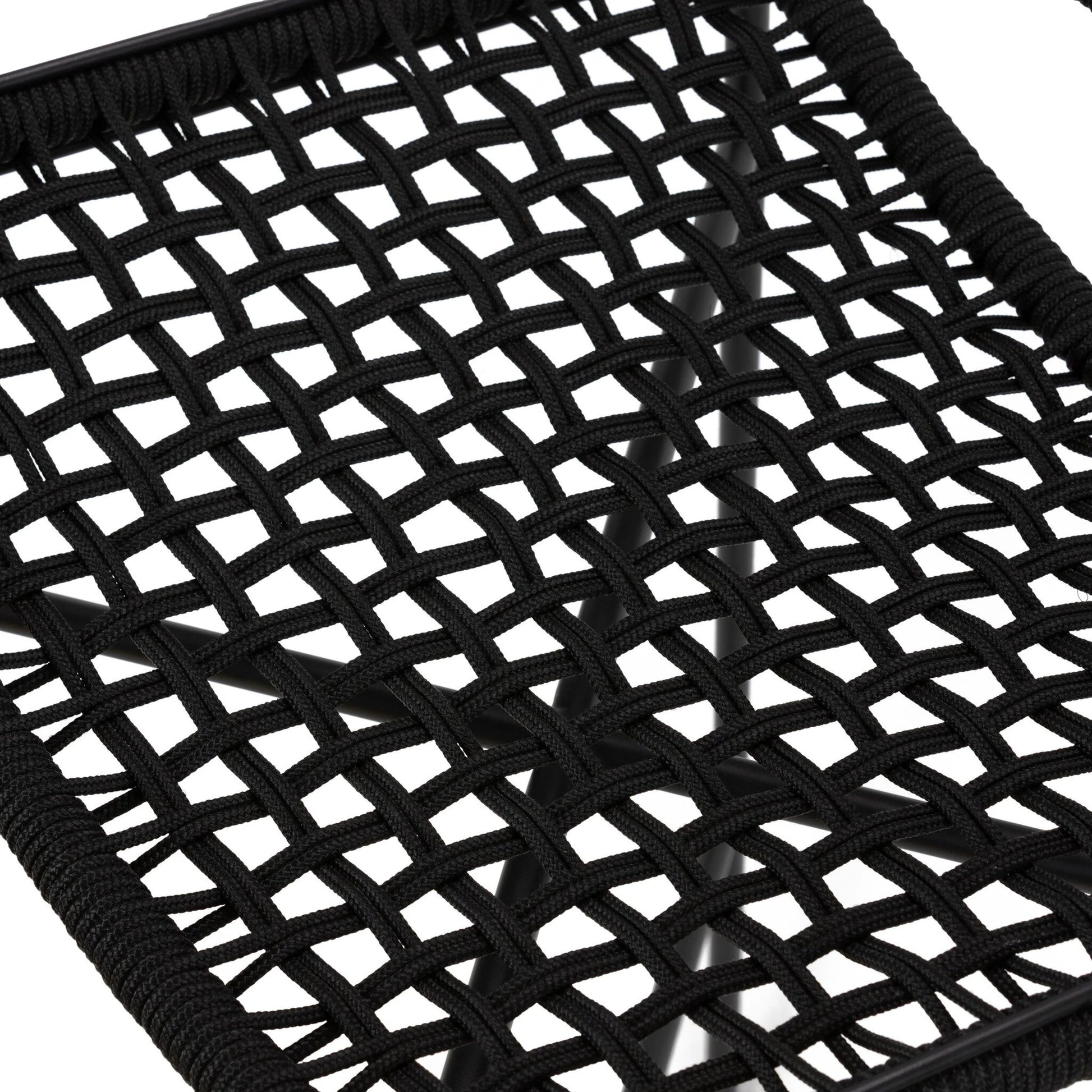 Wharton Outdoor Bar Stool by Four Hands in black rope and satin black. Made from iron, 100% polyester in a modern style.