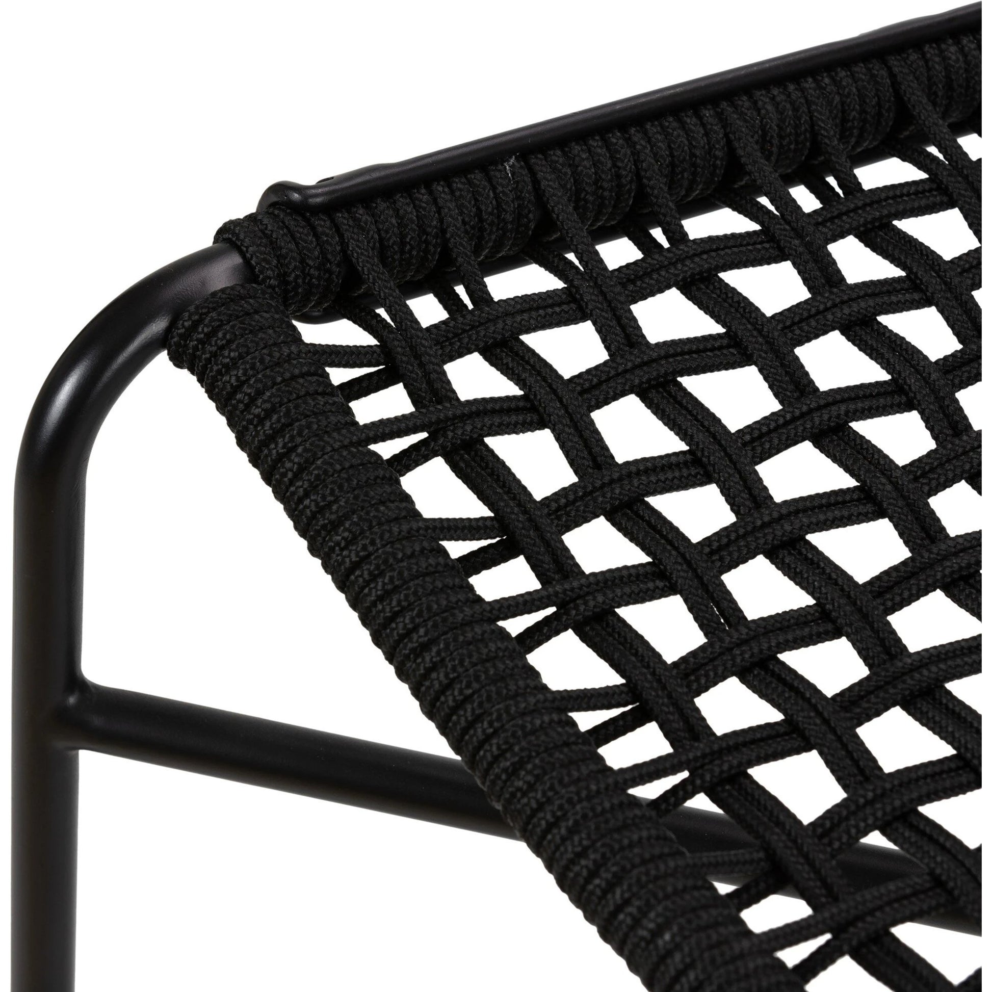 Wharton Outdoor Bar Stool by Four Hands in black rope and satin black. Made from iron, 100% polyester in a modern style.
