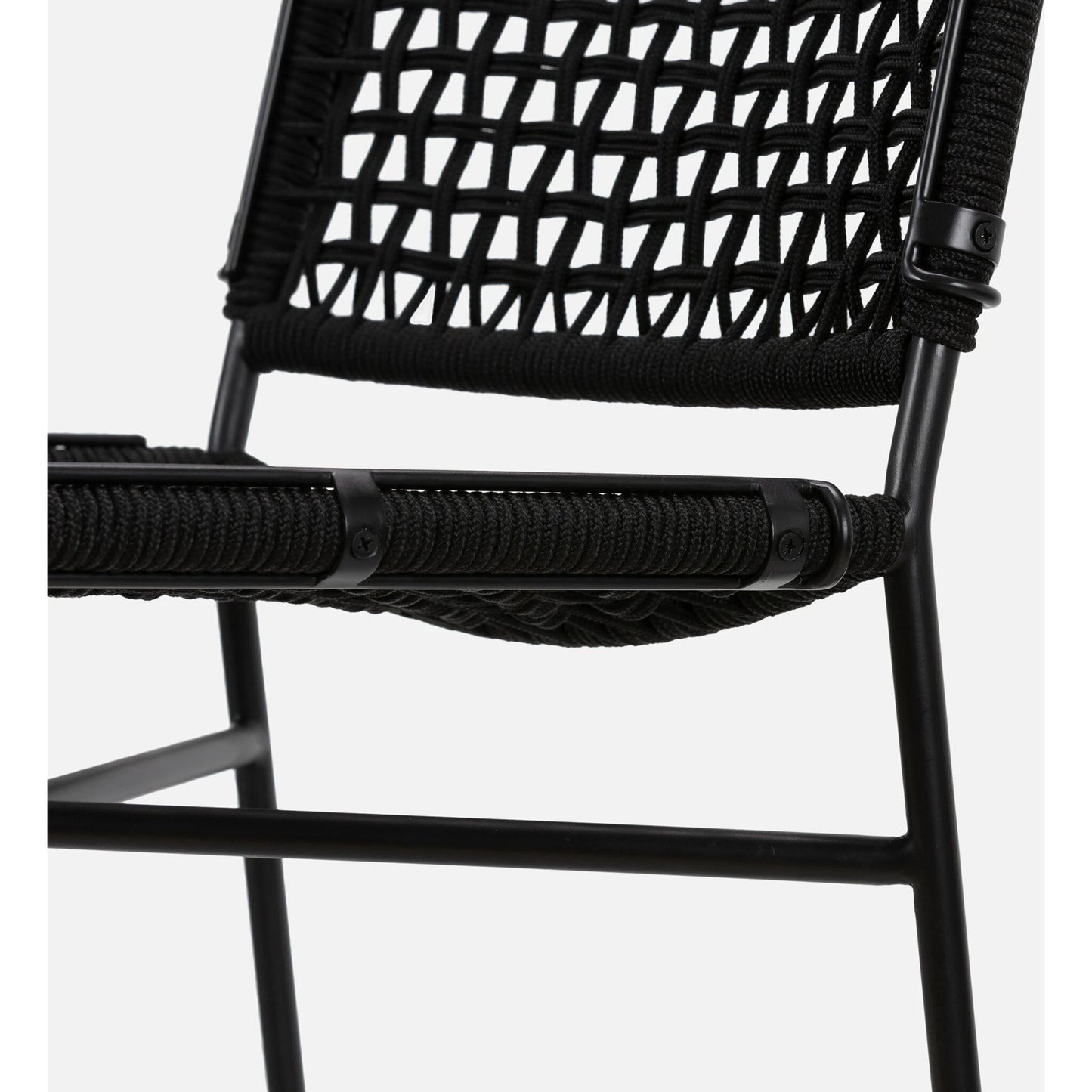 009 SI-2137714 | Closeup | Wharton Outdoor Bar Stool by Four Hands in black rope and satin black. Made from iron, 100% polyester in a modern style.