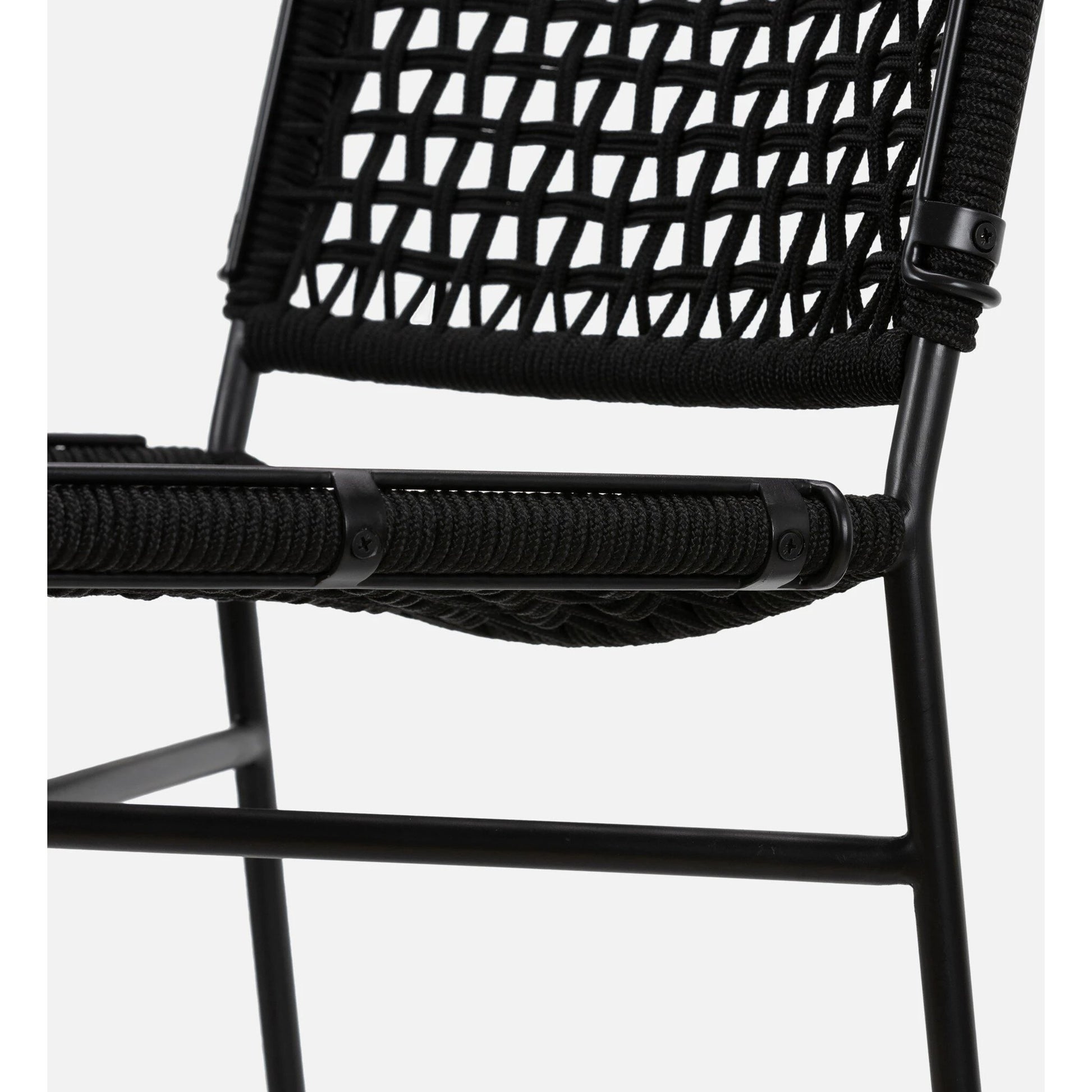 Wharton Outdoor Bar Stool by Four Hands in black rope and satin black. Made from iron, 100% polyester in a modern style.