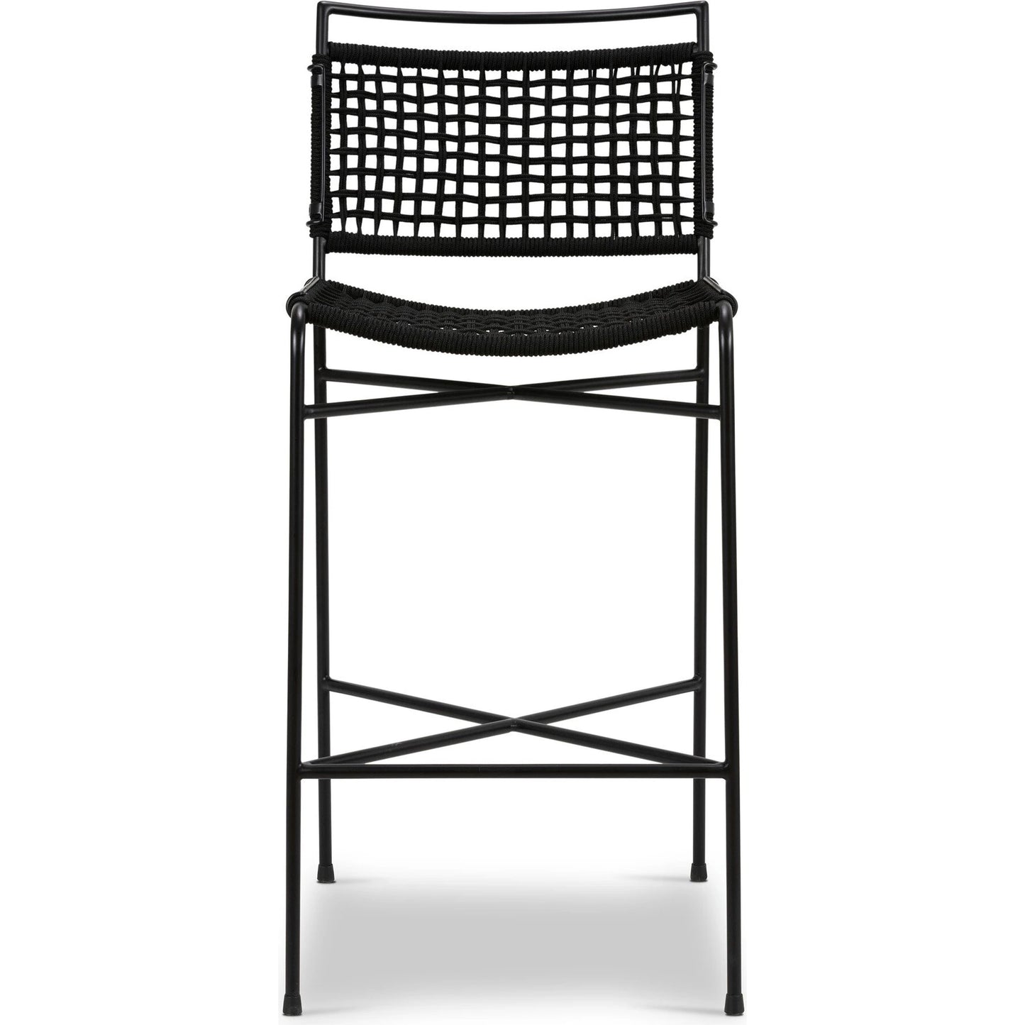 002 SI-2137714 | Additional Silo | Wharton Outdoor Bar Stool by Four Hands in black rope and satin black. Made from iron, 100% polyester in a modern style.