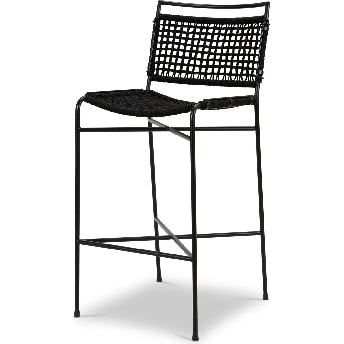 001 SI-2137714 | Primary Silo | Wharton Outdoor Bar Stool by Four Hands in black rope and satin black. Made from iron, 100% polyester in a modern style.