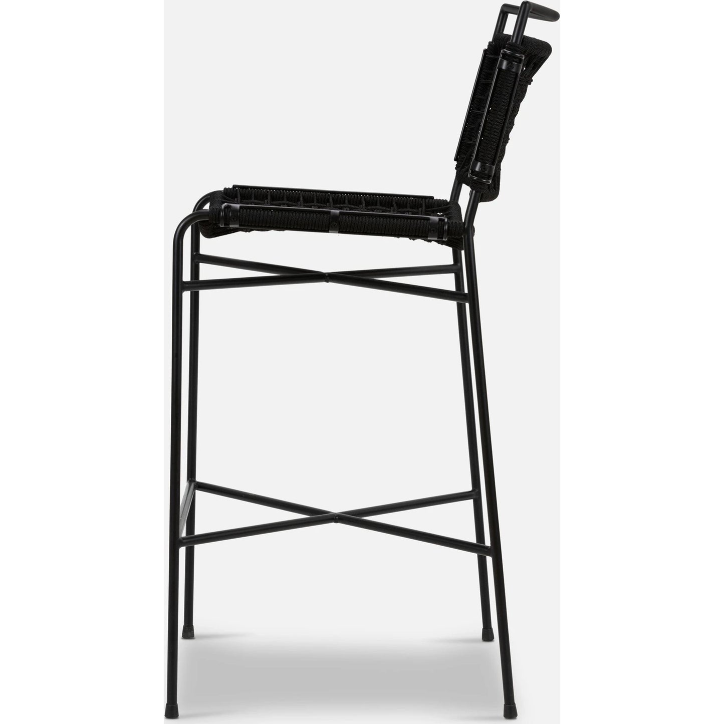 003 SI-2137714 | Additional Silo | Wharton Outdoor Bar Stool by Four Hands in black rope and satin black. Made from iron, 100% polyester in a modern style.