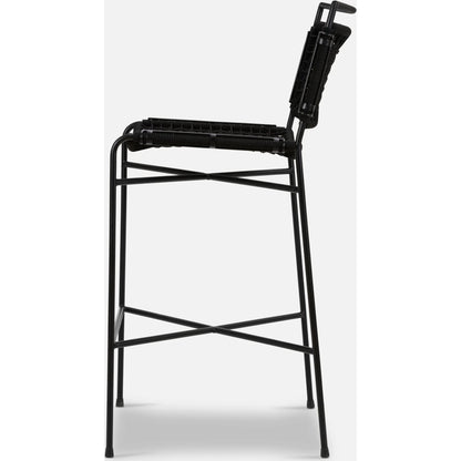 Wharton Outdoor Bar Stool by Four Hands in black rope and satin black. Made from iron, 100% polyester in a modern style.