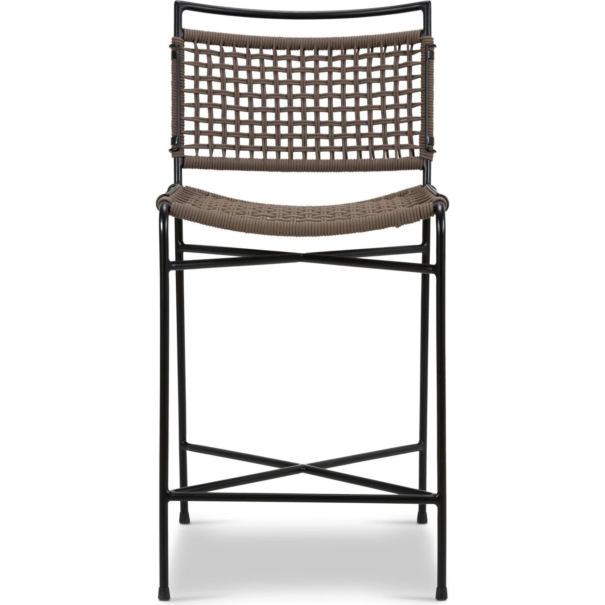 Wharton Outdoor Counter Stool by Four Hands in earth rope and satin black. Made from iron, 100% polyester in a modern style.