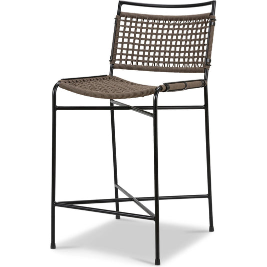 Wharton Outdoor Counter Stool by Four Hands in satin black. Made from iron, 100% polyester in a modern style.