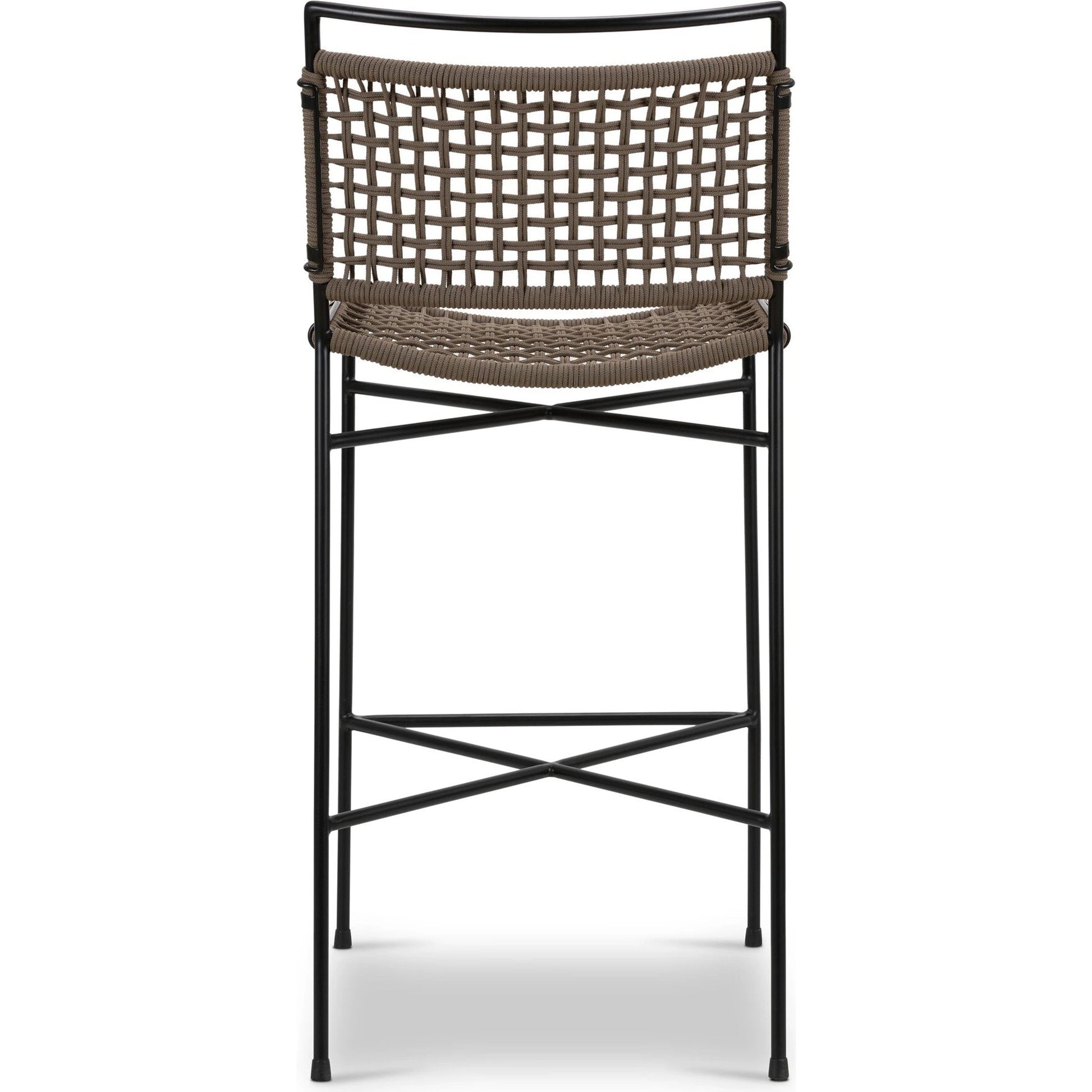 Wharton Outdoor Bar Stool by Four Hands in black rope and satin black. Made from iron, 100% polyester in a modern style.