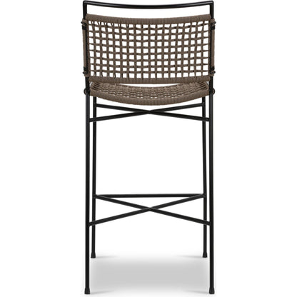 Wharton Outdoor Bar Stool by Four Hands in black rope and satin black. Made from iron, 100% polyester in a modern style.