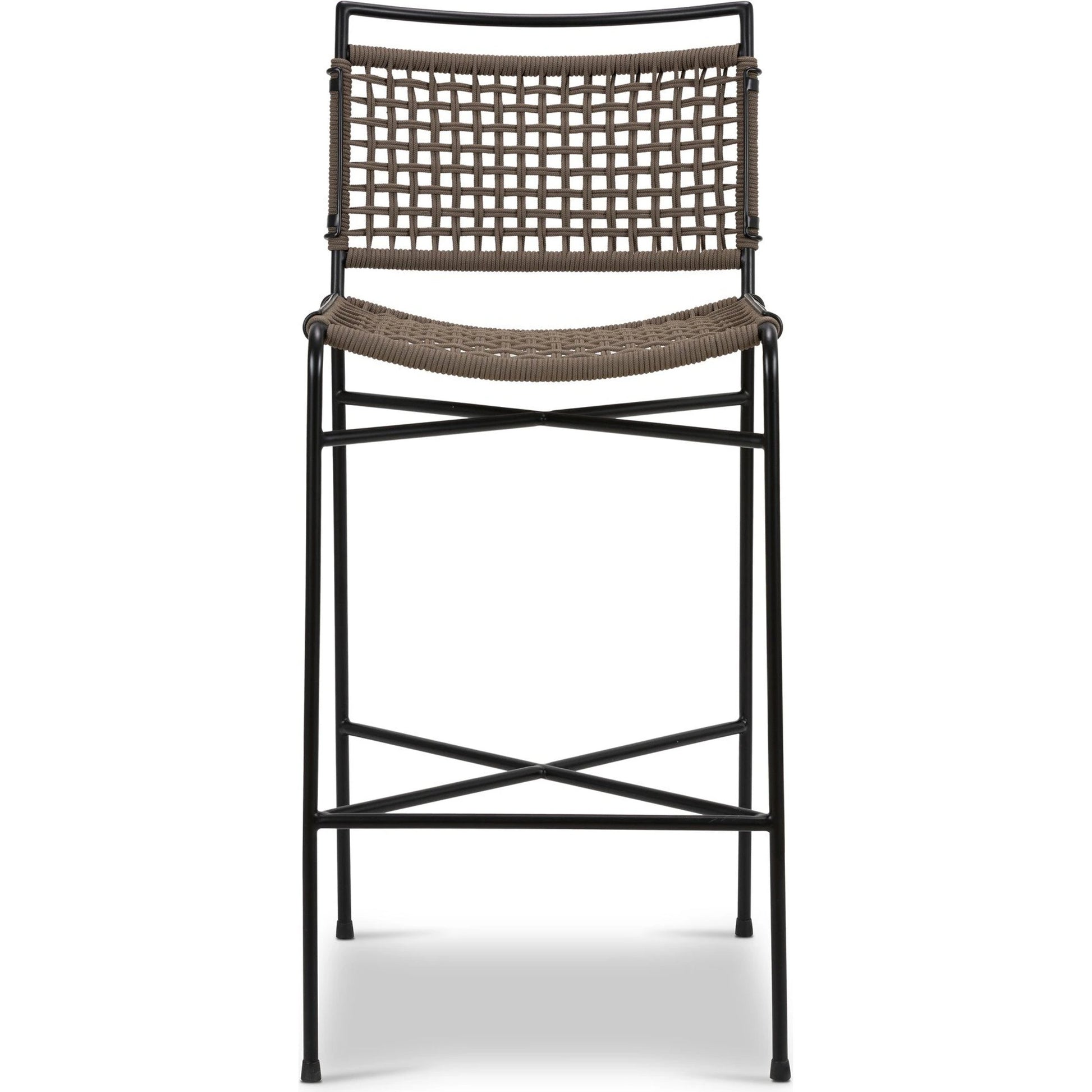 Wharton Outdoor Bar Stool by Four Hands in black rope and satin black. Made from iron, 100% polyester in a modern style.