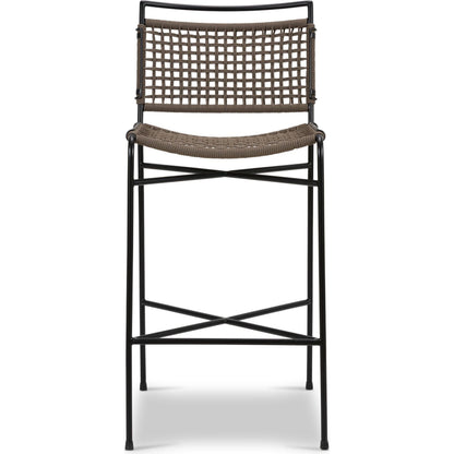 Wharton Outdoor Bar Stool by Four Hands in black rope and satin black. Made from iron, 100% polyester in a modern style.