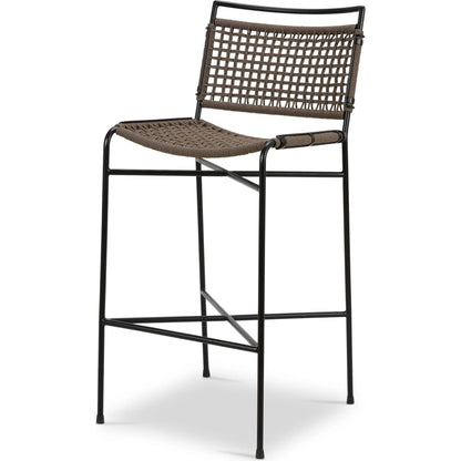 Wharton Outdoor Bar Stool by Four Hands in black rope and satin black. Made from iron, 100% polyester in a modern style.