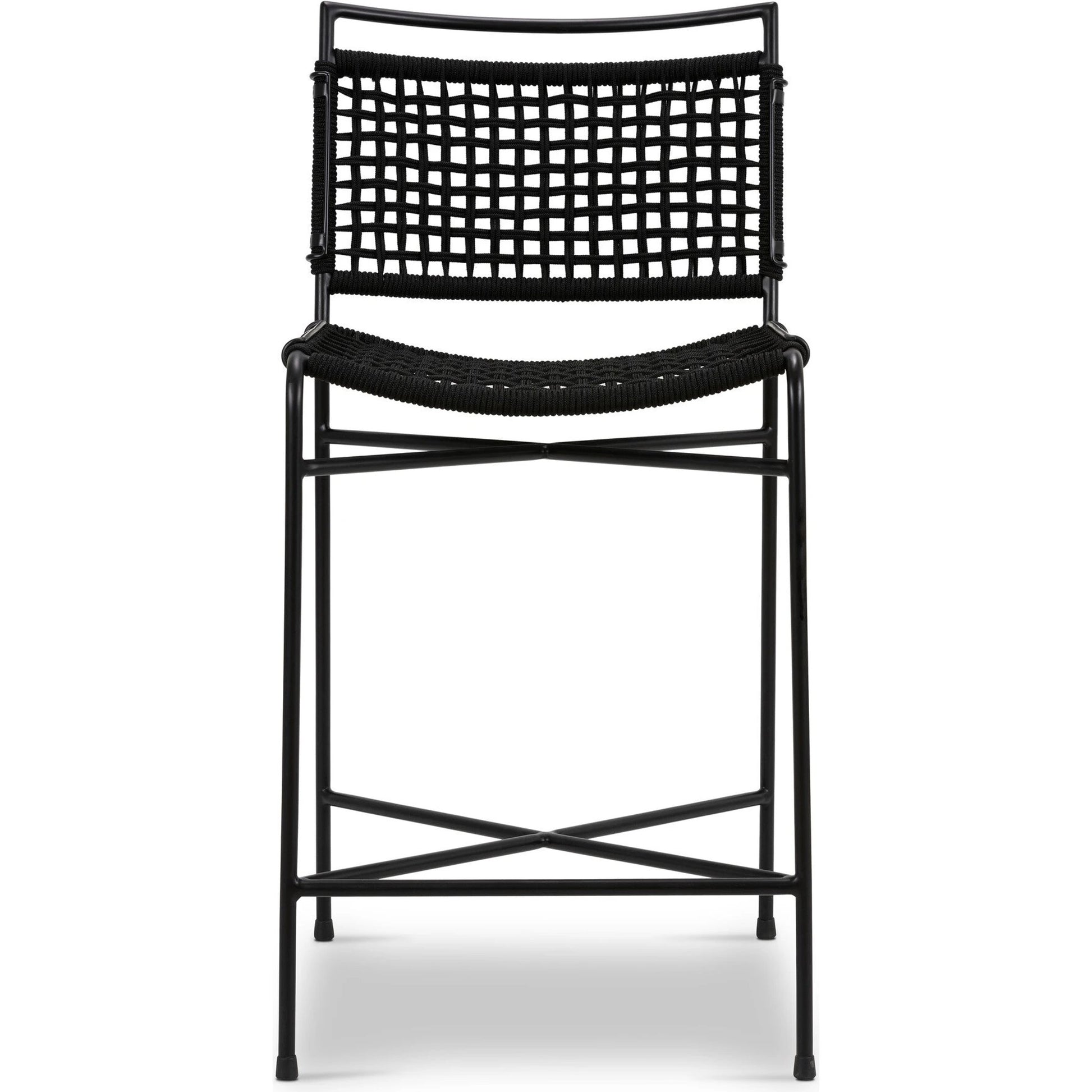 Wharton Outdoor Counter Stool by Four Hands in earth rope and satin black. Made from iron, 100% polyester in a modern style.