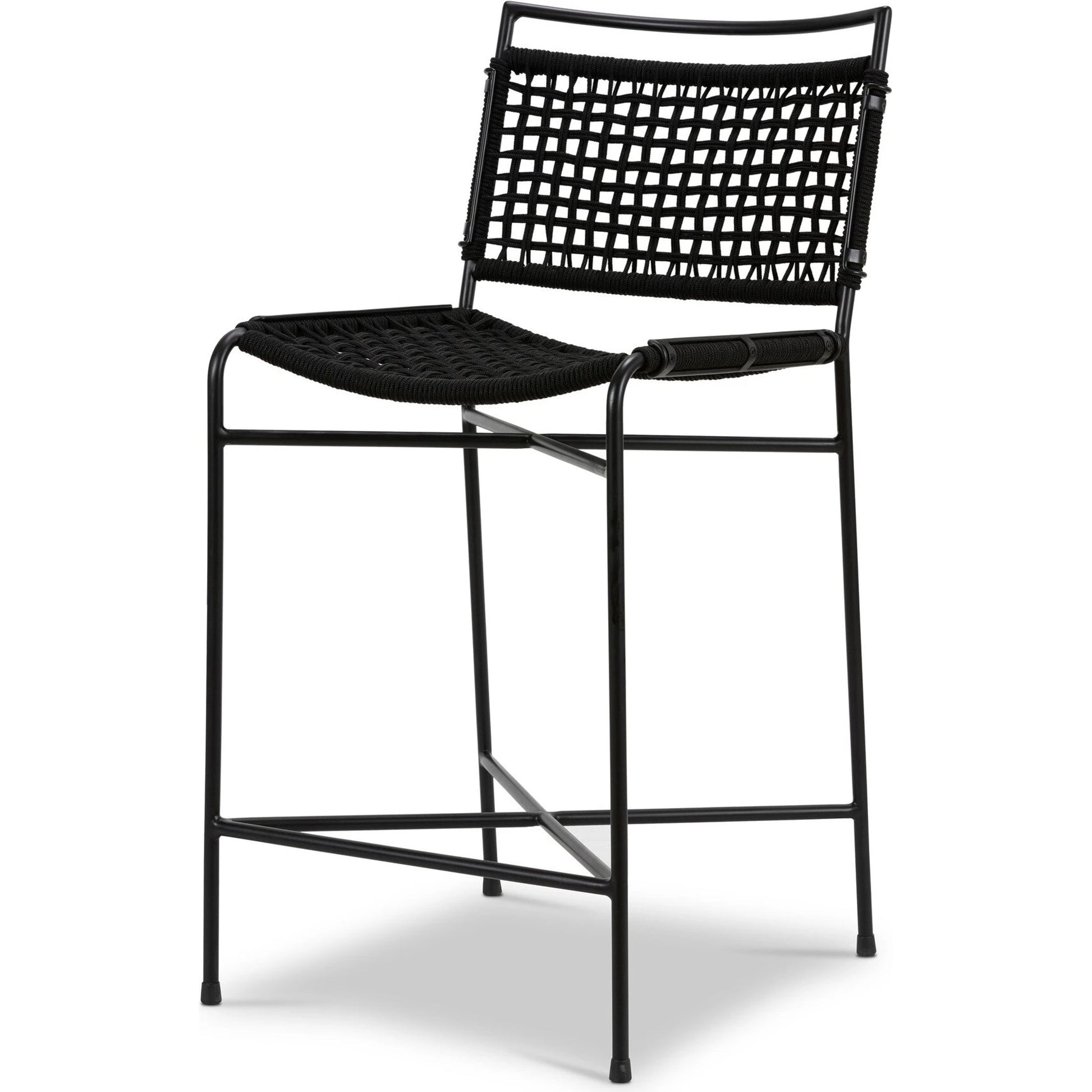 Wharton Outdoor Counter Stool by Four Hands in earth rope and satin black. Made from iron, 100% polyester in a modern style.