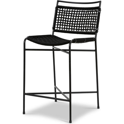 Wharton Outdoor Counter Stool by Four Hands in earth rope and satin black. Made from iron, 100% polyester in a modern style.