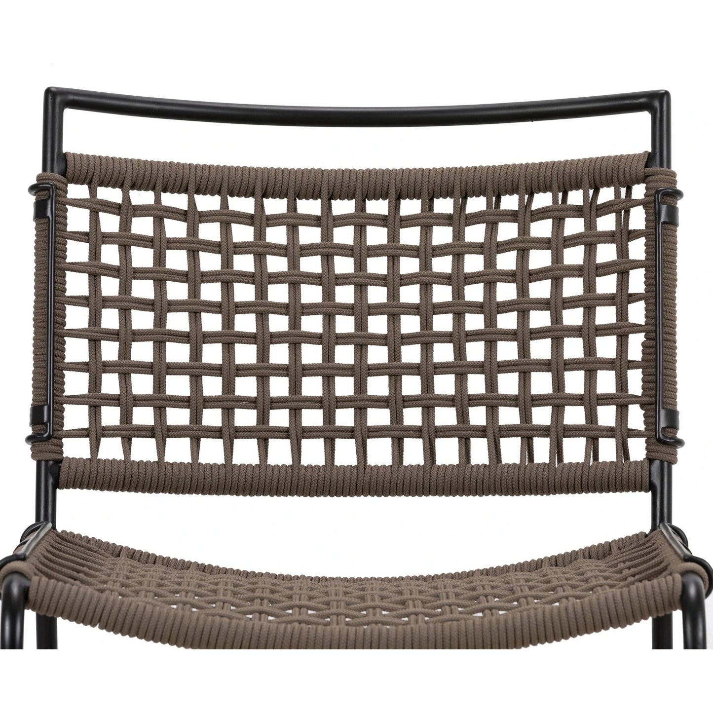 009 SI-2137718 | Closeup | Wharton Outdoor Dining Chair by Four Hands in earth rope and satin black. Made from iron, 100% polyester in a modern style.
