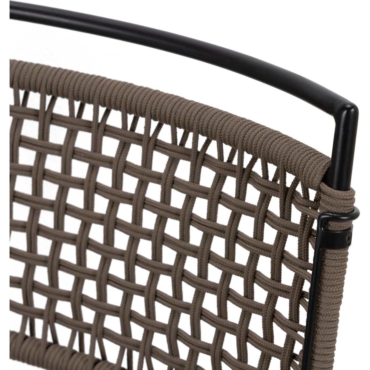 010 SI-2137718 | Closeup | Wharton Outdoor Dining Chair by Four Hands in earth rope and satin black. Made from iron, 100% polyester in a modern style.