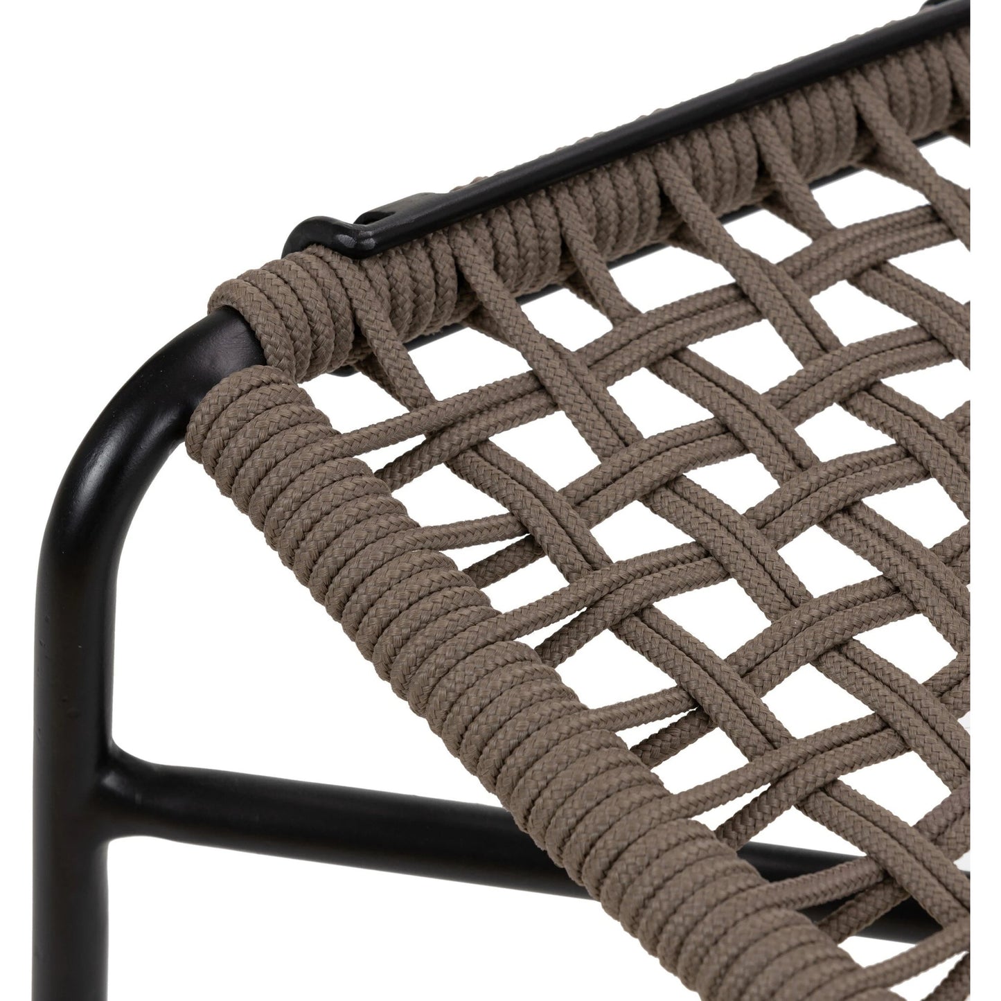 012 SI-2137718 | Closeup | Wharton Outdoor Dining Chair by Four Hands in earth rope and satin black. Made from iron, 100% polyester in a modern style.