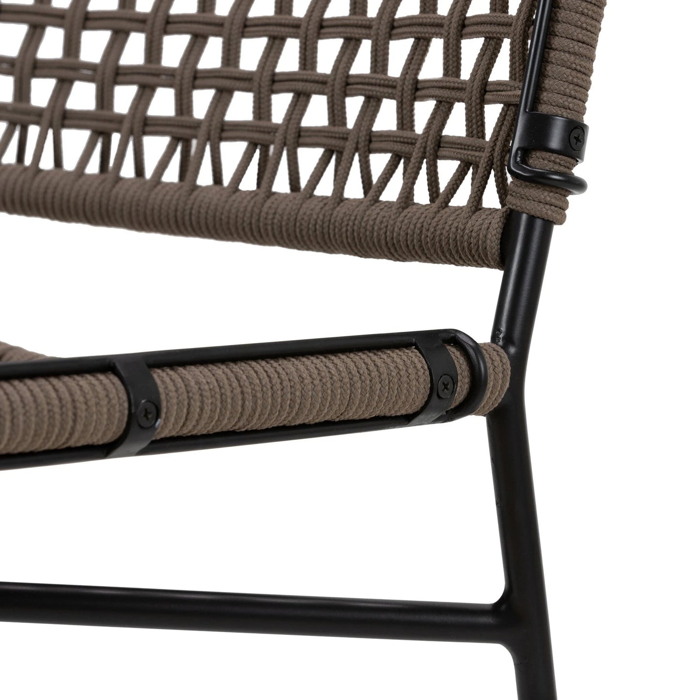 013 SI-2137718 | Closeup | Wharton Outdoor Dining Chair by Four Hands in earth rope and satin black. Made from iron, 100% polyester in a modern style.