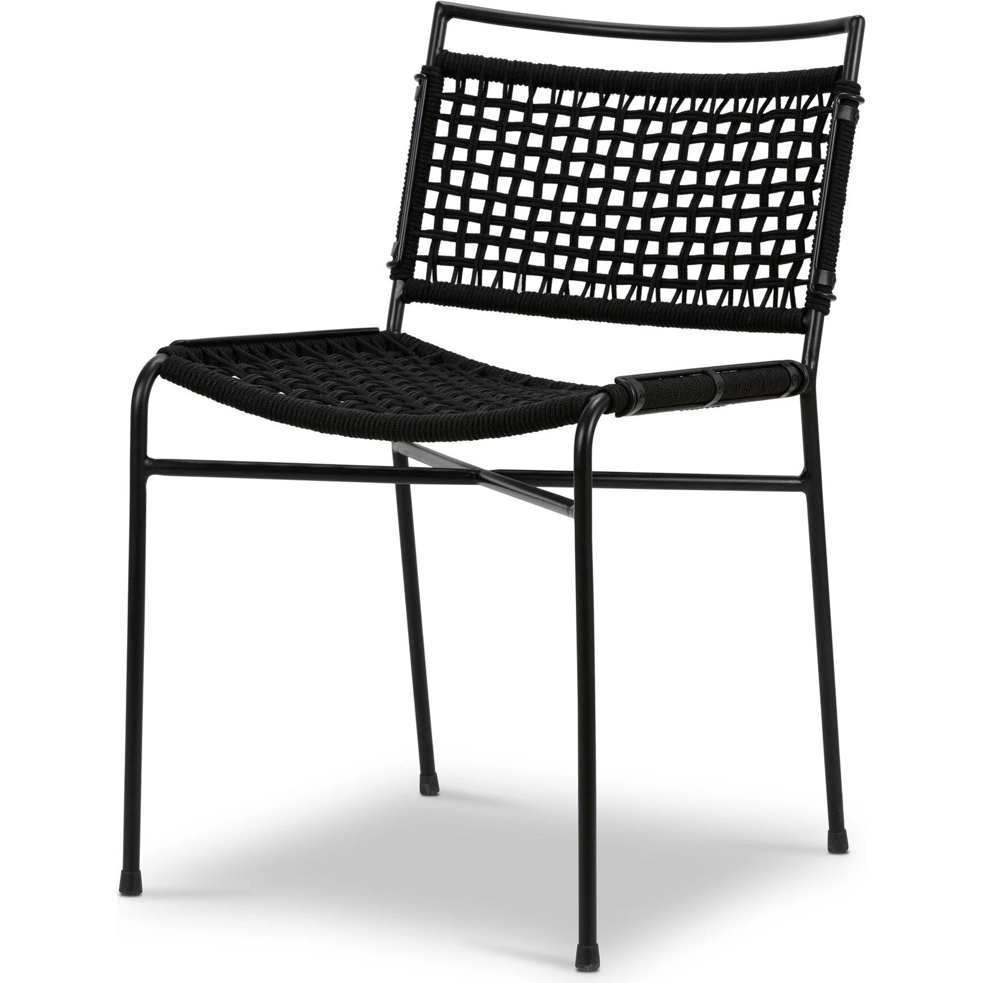 Wharton Outdoor Dining Chair by Four Hands in earth rope and satin black. Made from iron, 100% polyester in a modern style.