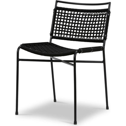 Wharton Outdoor Dining Chair by Four Hands in earth rope and satin black. Made from iron, 100% polyester in a modern style.