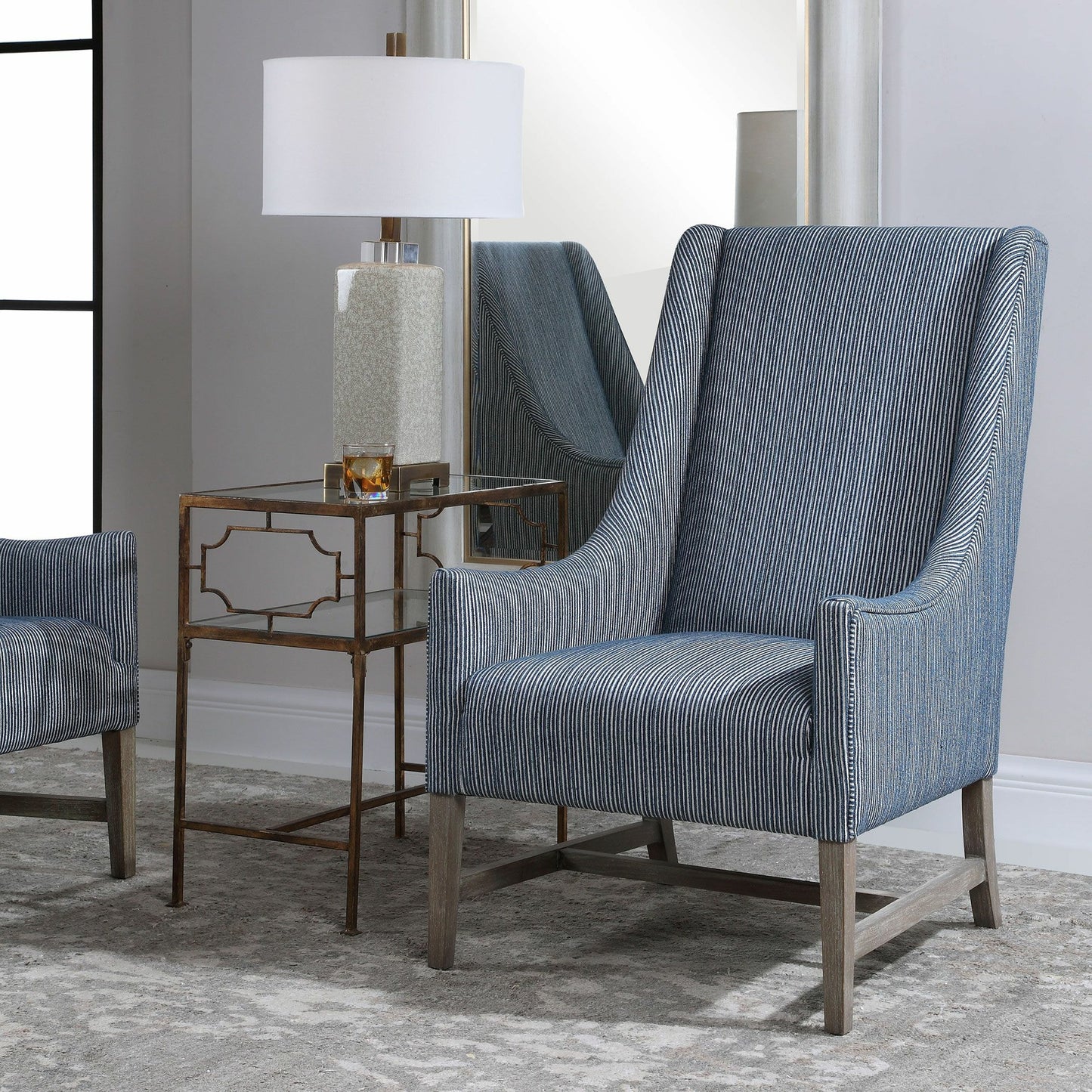 008 SR-801640 | Lifestyle | Galiot Wingback Accent Chair by Uttermost. Made from rubber wood, eucalyptus, fabric, foam, plywood in a modern style.