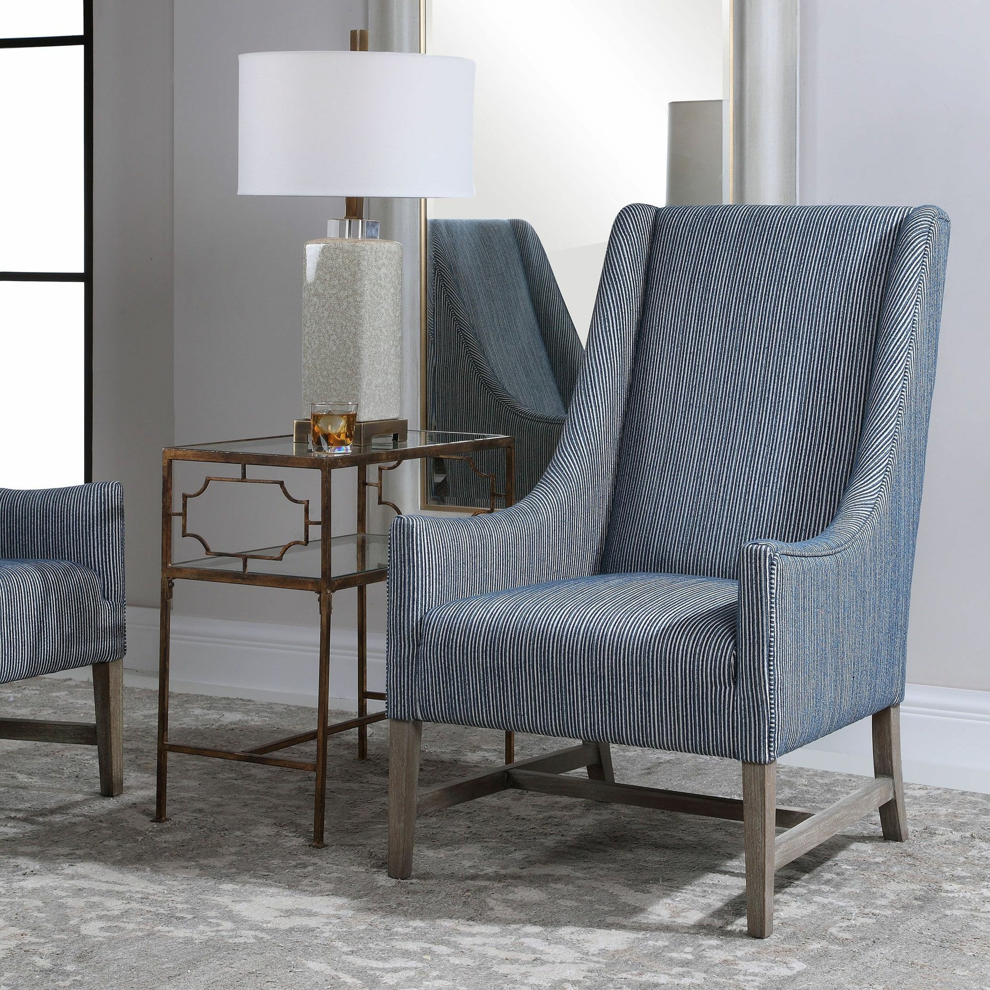 Galiot Wingback Accent Chair by Uttermost. Made from rubber wood, eucalyptus, fabric, foam, plywood in a modern style.