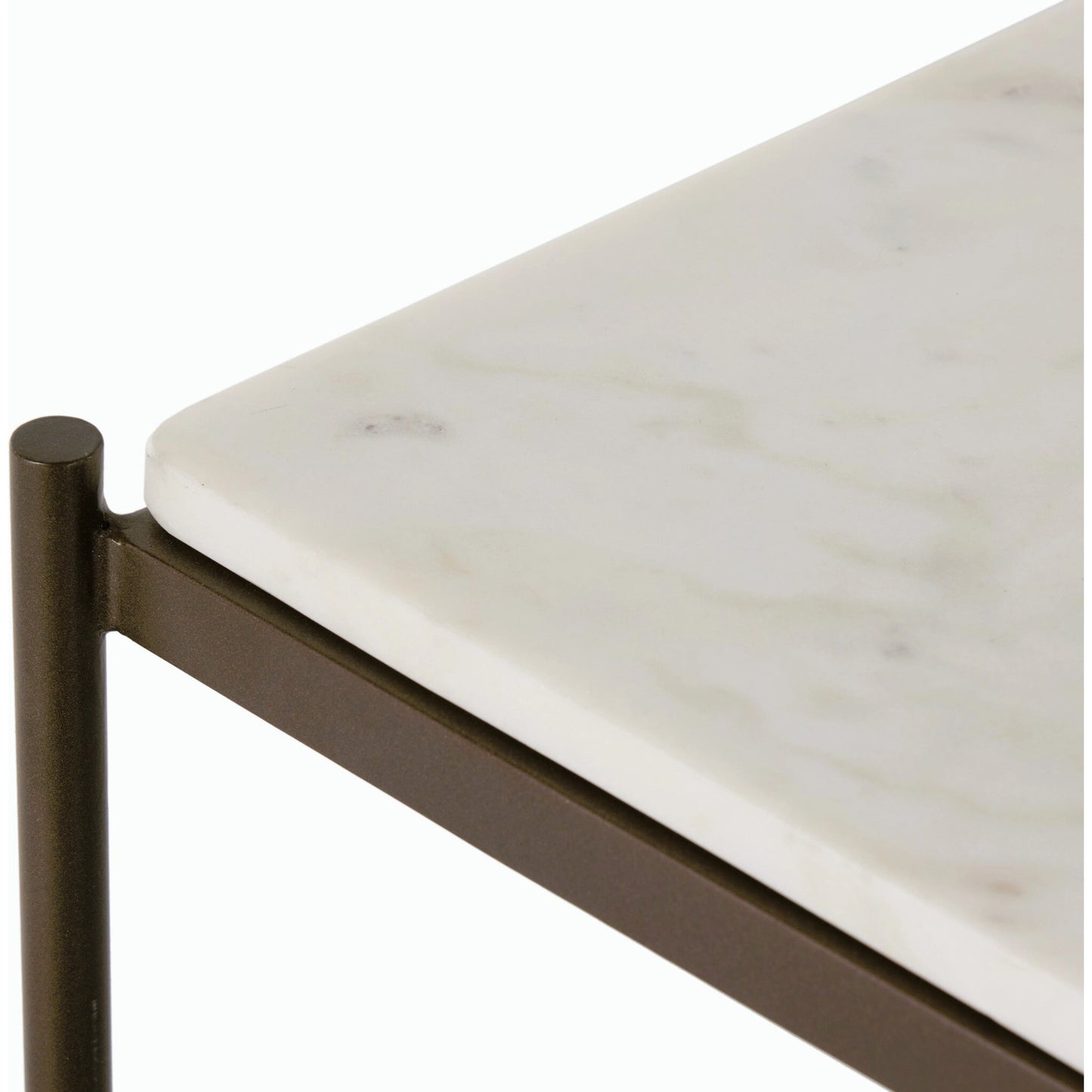 017 SI-2001301 | Closeup | Felix Large Console Table by Four Hands. Made from iron, solid marble, engineered hardwood in a modern style.