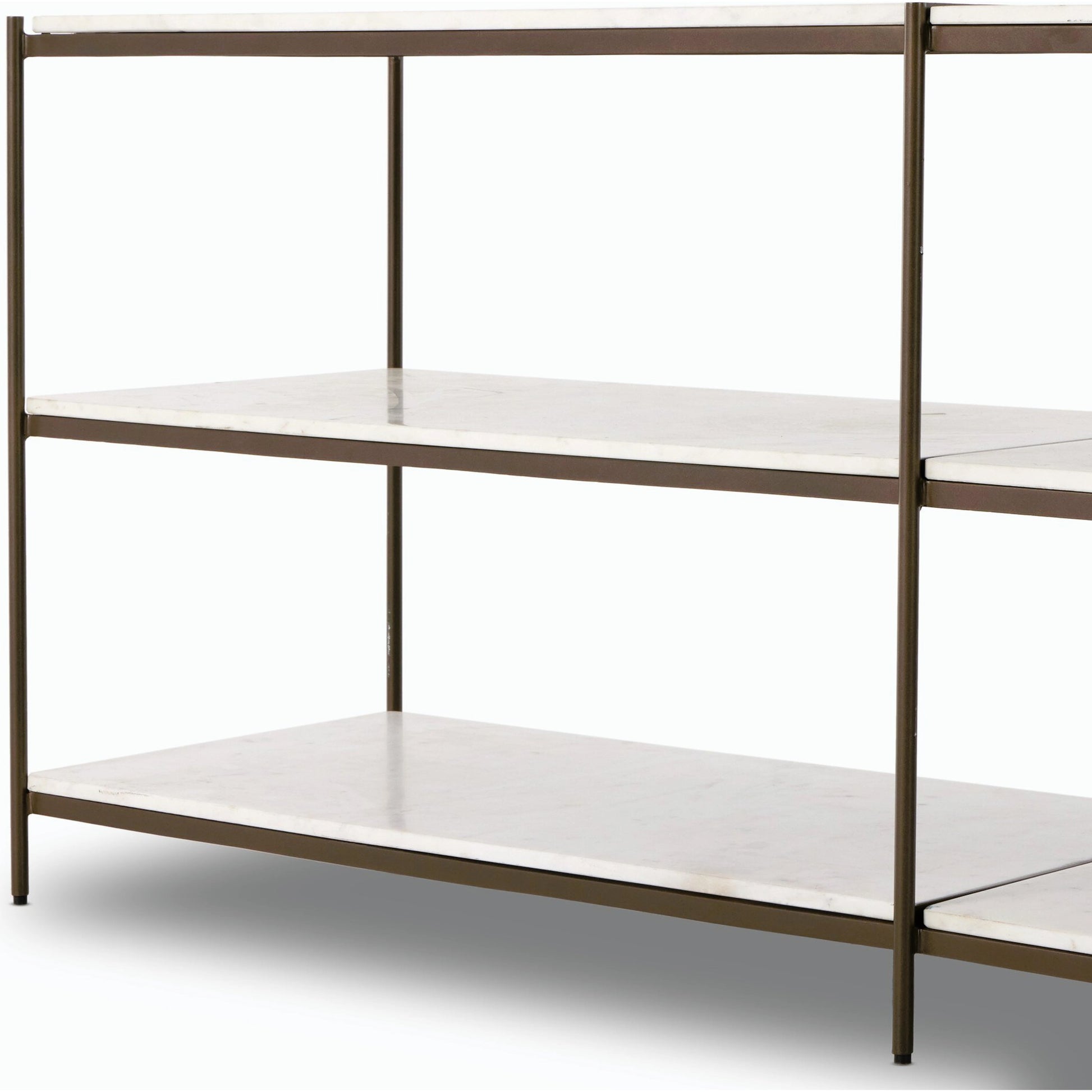 Felix Large Console Table by Four Hands. Made from iron, solid marble, engineered hardwood in a modern style.