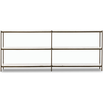 Felix Large Console Table by Four Hands. Made from iron, solid marble, engineered hardwood in a modern style.
