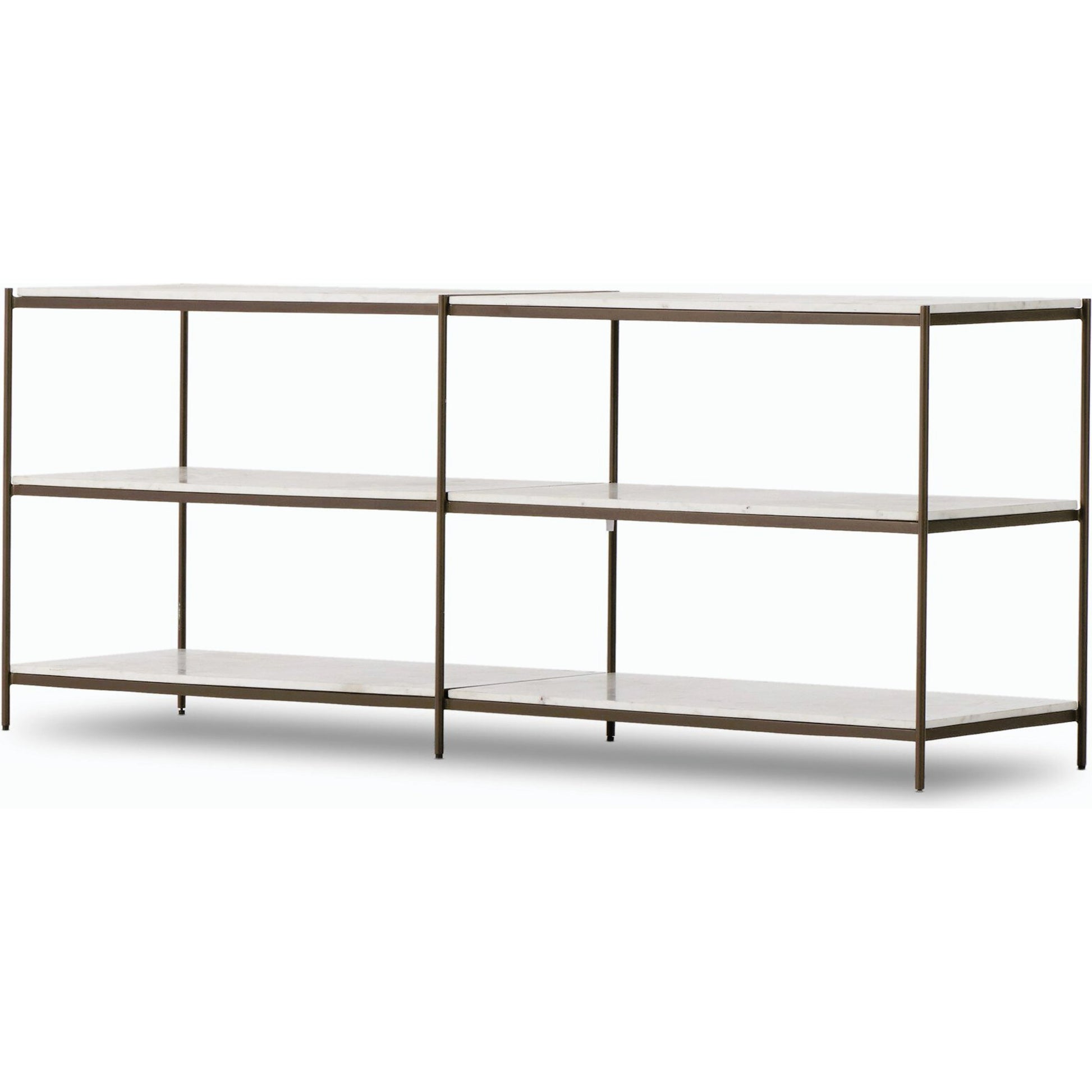 Felix Large Console Table by Four Hands. Made from iron, solid marble, engineered hardwood in a modern style.