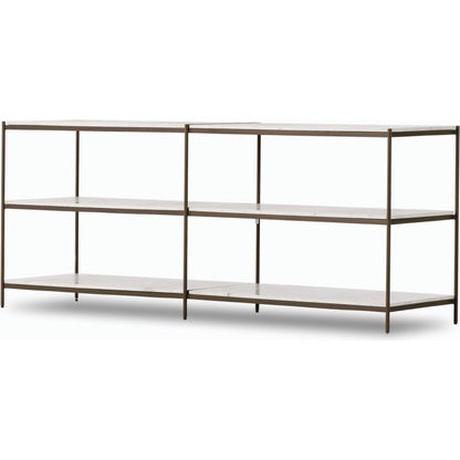 Felix Large Console Table by Four Hands. Made from iron, solid marble, engineered hardwood in a modern style.