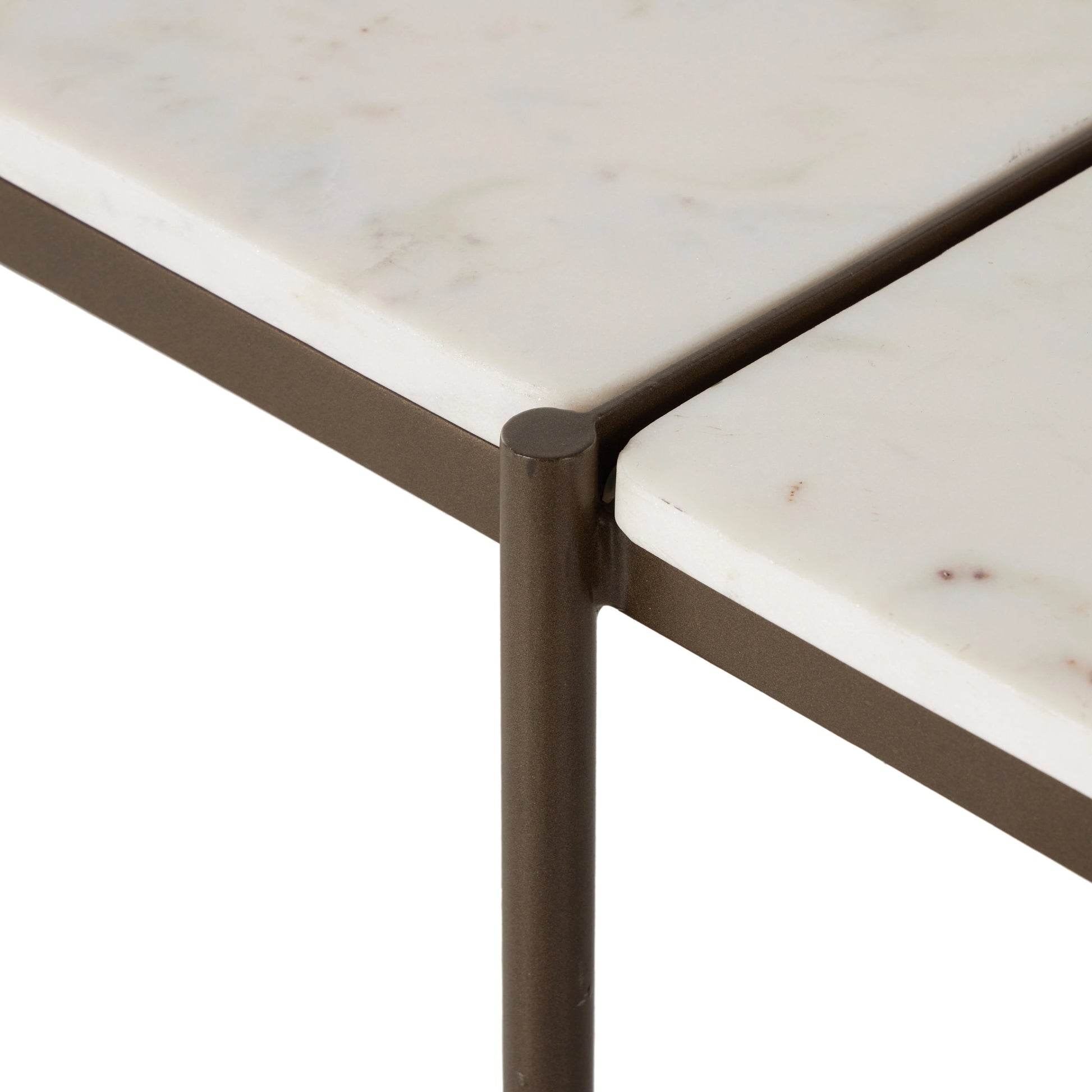 Felix Large Console Table by Four Hands. Made from iron, solid marble, engineered hardwood in a modern style.