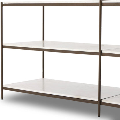 Felix Large Console Table by Four Hands. Made from iron, solid marble, engineered hardwood in a modern style.
