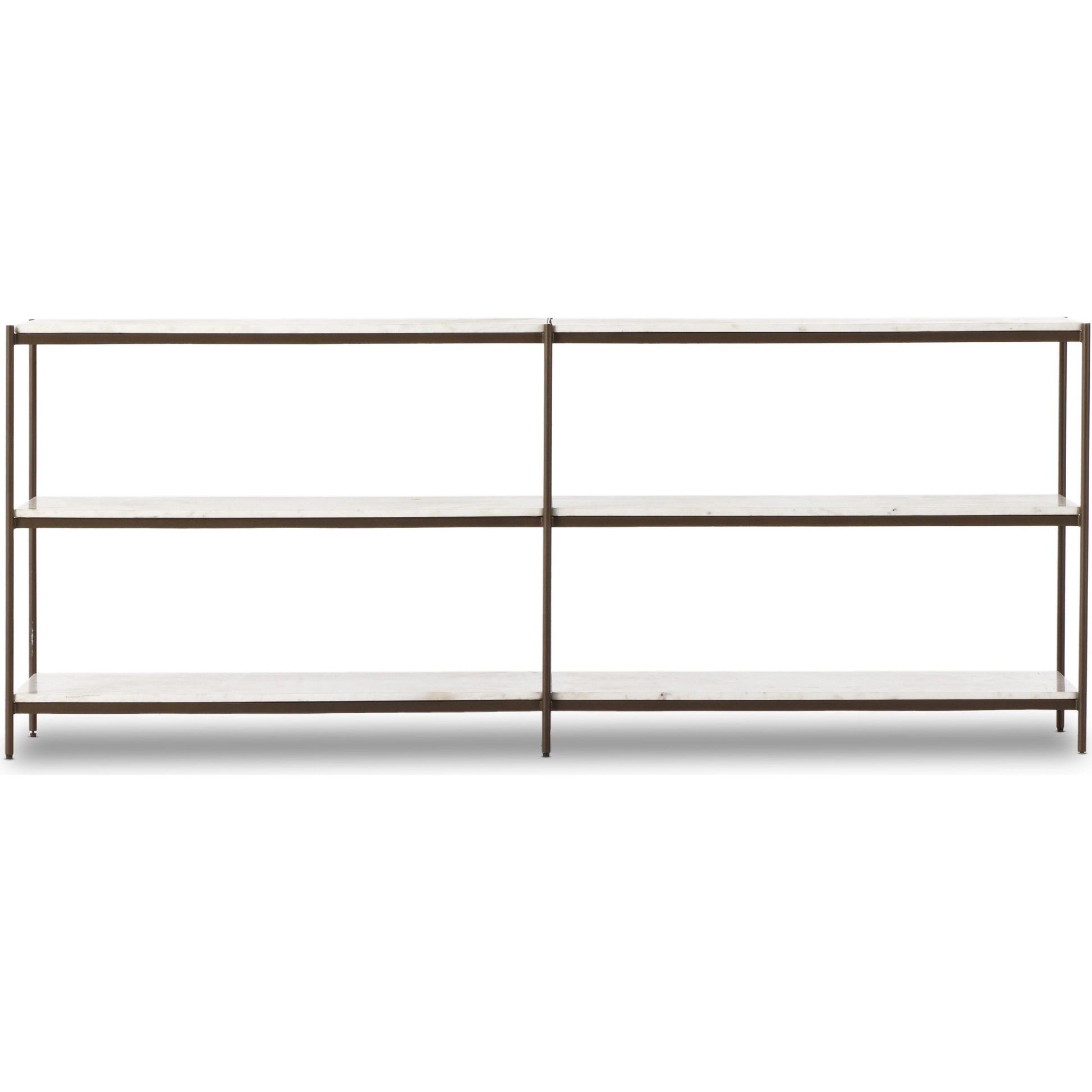 Felix Large Console Table by Four Hands. Made from iron, solid marble, engineered hardwood in a modern style.