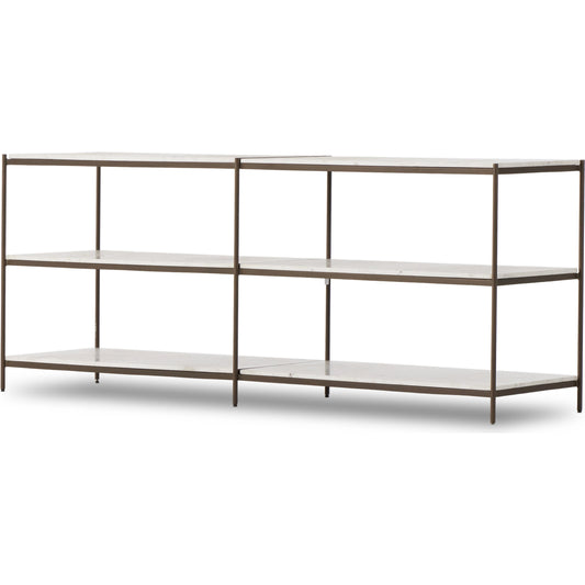 Felix Large Console Table by Four Hands. Made from iron, solid marble, engineered hardwood in a modern style.