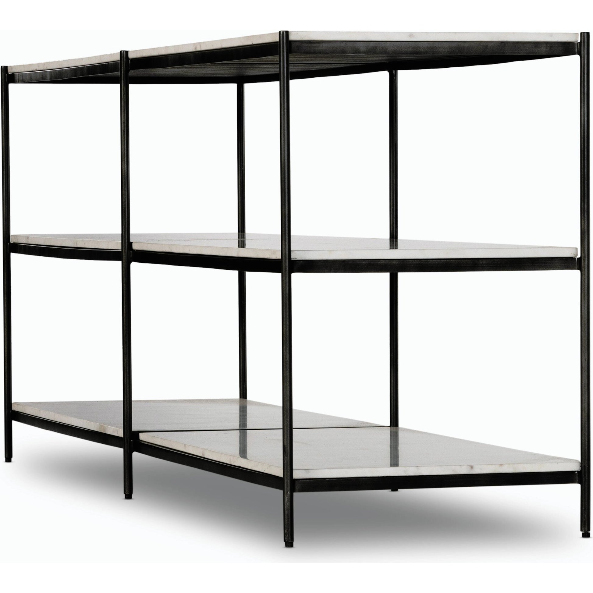 Felix Large Console Table by Four Hands. Made from iron, solid marble, engineered hardwood in a modern style.