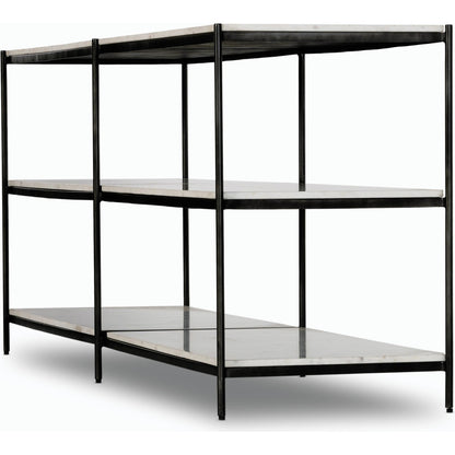 Felix Large Console Table by Four Hands. Made from iron, solid marble, engineered hardwood in a modern style.