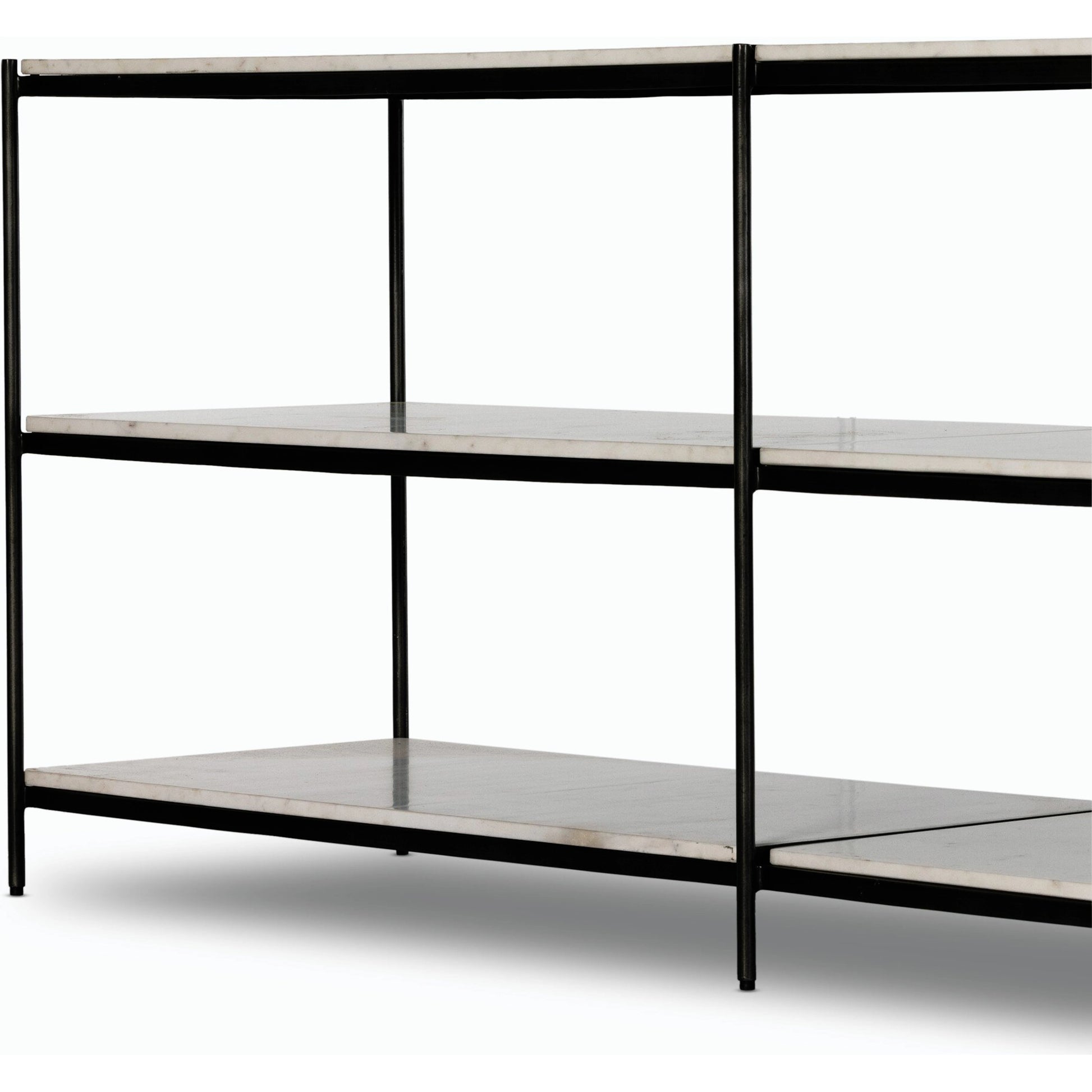 Felix Large Console Table by Four Hands. Made from iron, solid marble, engineered hardwood in a modern style.